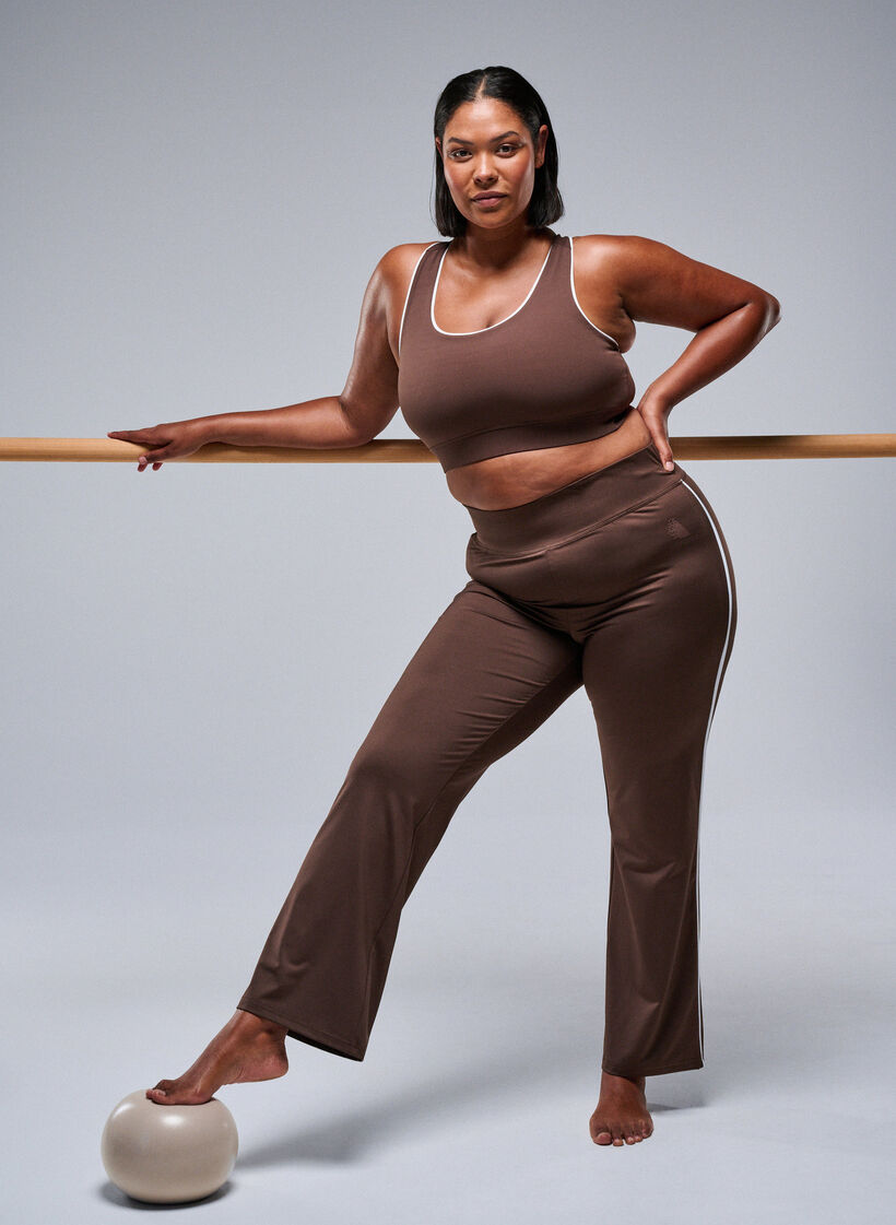 Rozkloszowane spodnie treningowe z kontrastowa lamówka, Brązowy, Image image number 0