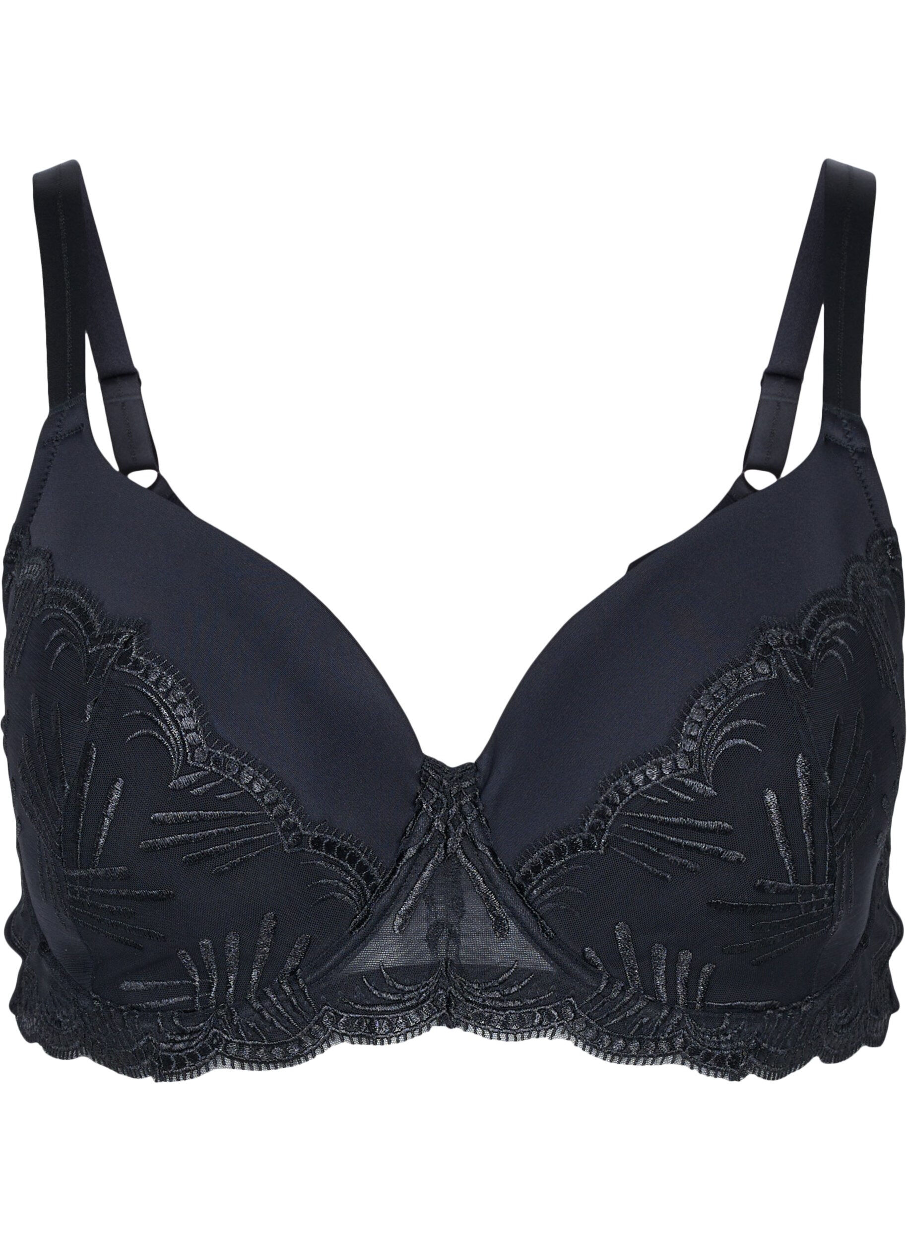 Zizzi Underwire bra with padding and lace, Black, Packshot image number 0
