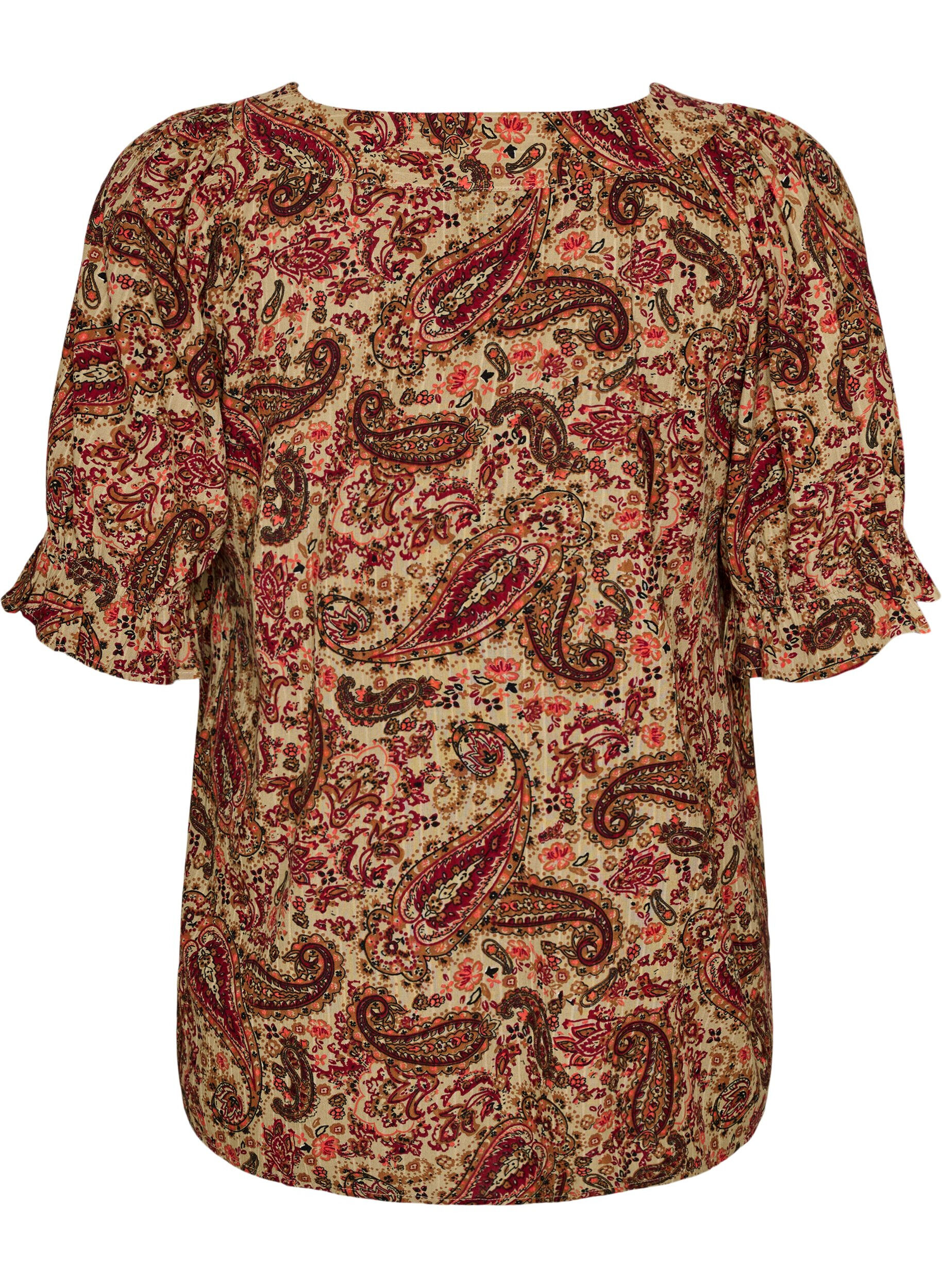 ZizziBluzka z wiskozy z paisley nadrukiem i kwadratowym dekoltem, Brązowy, Packshot image number 1