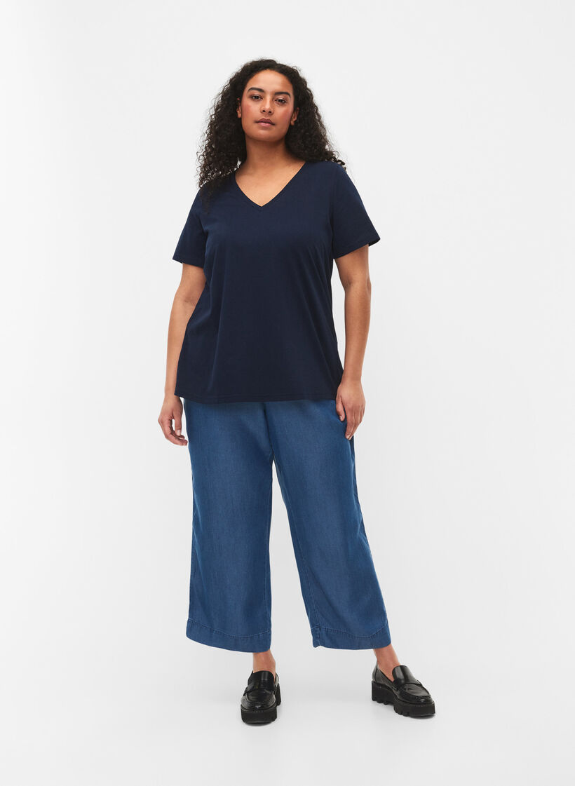 Koszulka z krótkim rekawem i dekoltem w serek, Niebieskie, Model image number 1