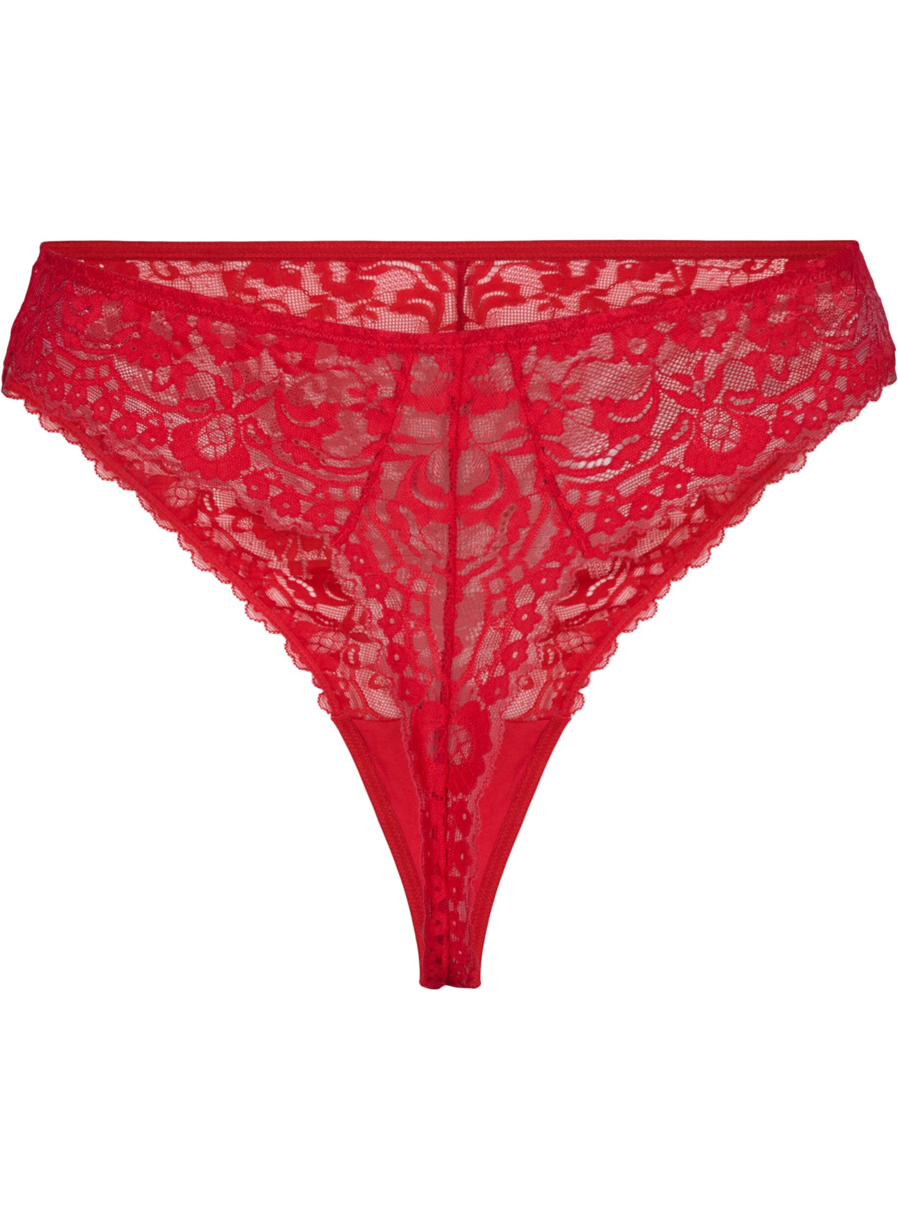 Zizzi Koronkowe stringi z regularnym stanem, Red Ass., Packshot image number 1