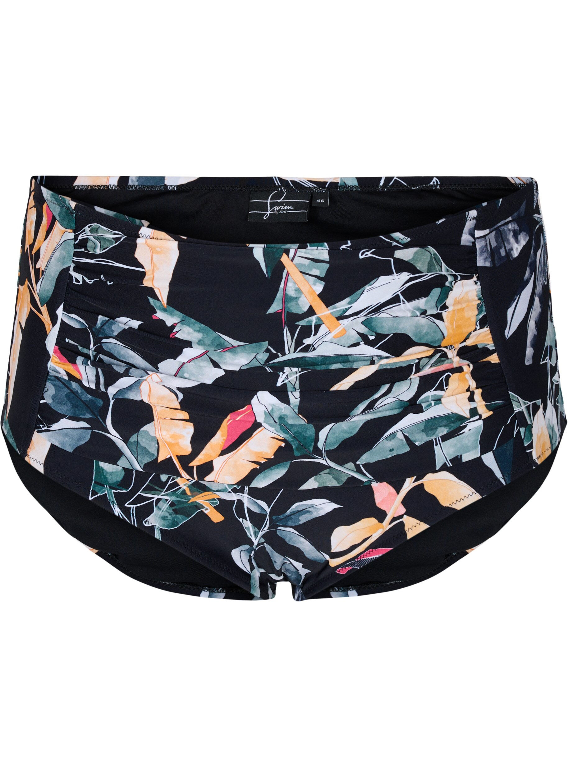 Zizzi Printed bikini bottoms with extra high waist, Leaf Print, Packshot image number 0
