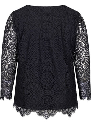 Koronkowa bluzka z dlugim rekawem i dekoltem w szpic, Black, Packshot image number 1