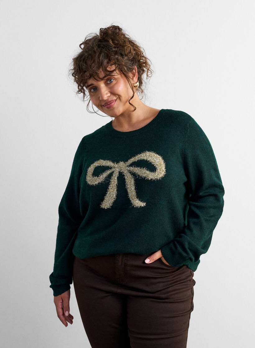 Sweter ze zlota kokardka, Zielony, Model image number 0