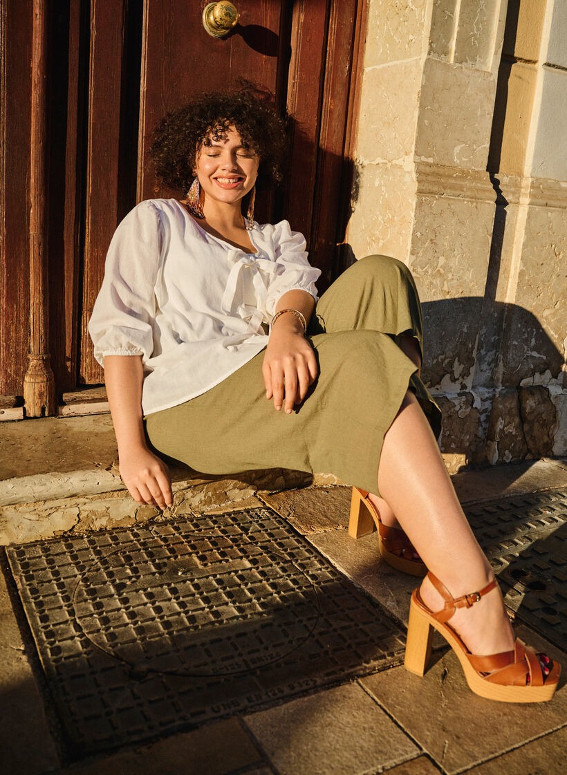 Spodnie o dlugosci 7/8 z mieszanki bawelny z lnem, Deep Lichen Green, Image image number 0