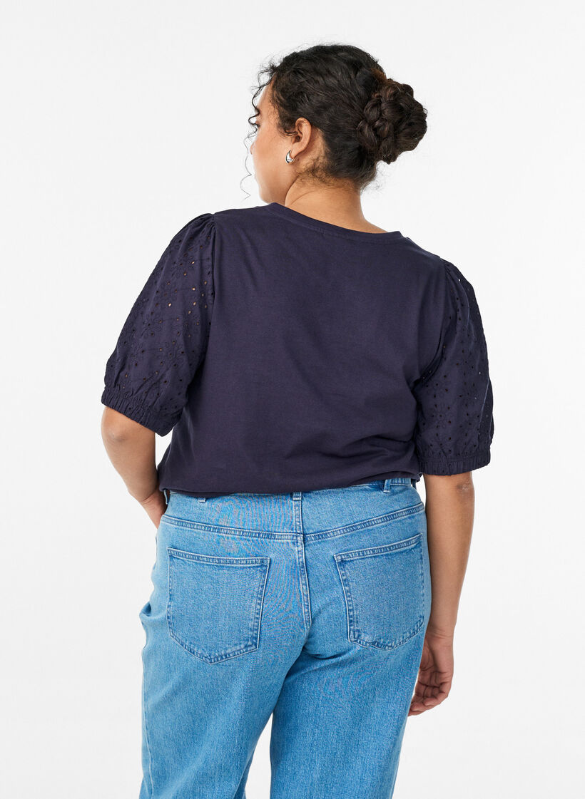 Koszulka z rekawami Broderie Anglaise, Niebieskie, Model image number 2