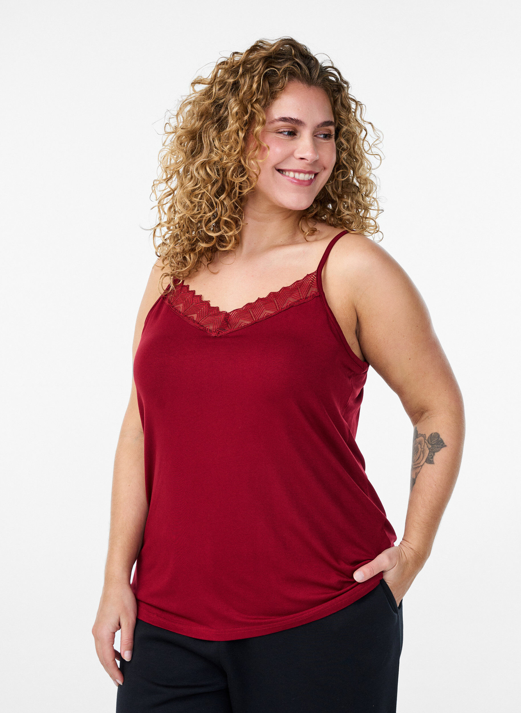 Zizzi Top z koronkowym detalem i ramiaczkami typu spaghetti, Brązowy, Model image number 0