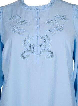 Bluzka z marszczeniami i haftem angielskim, Chambray Blue, Packshot image number 2