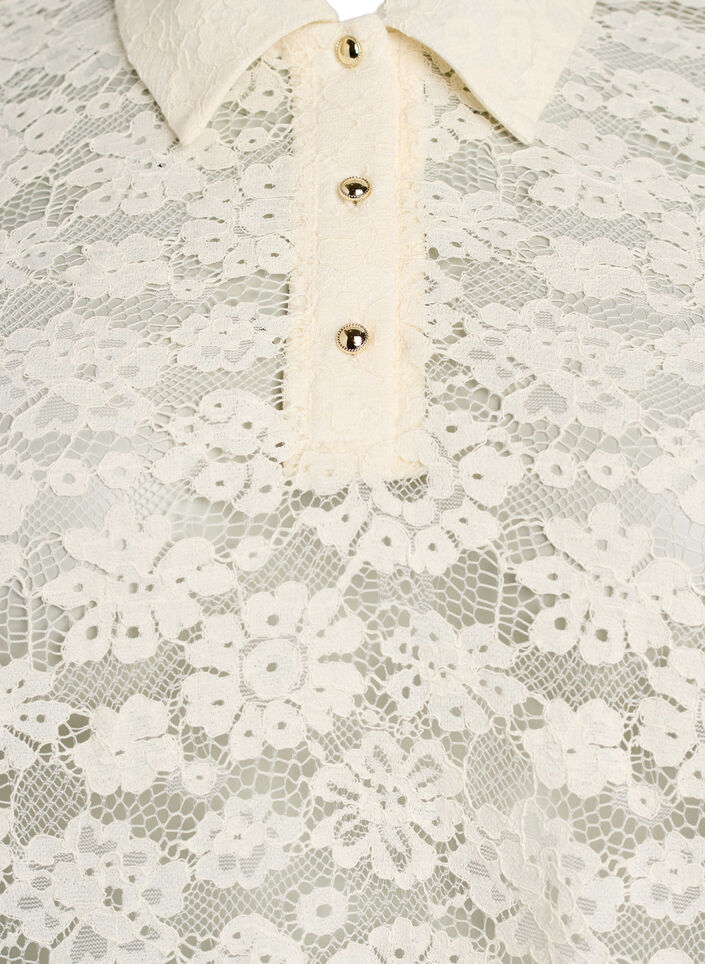 Bluzka koronkowa z kolnierzykiem i rekawami 1/2, Biały, Packshot image number 2