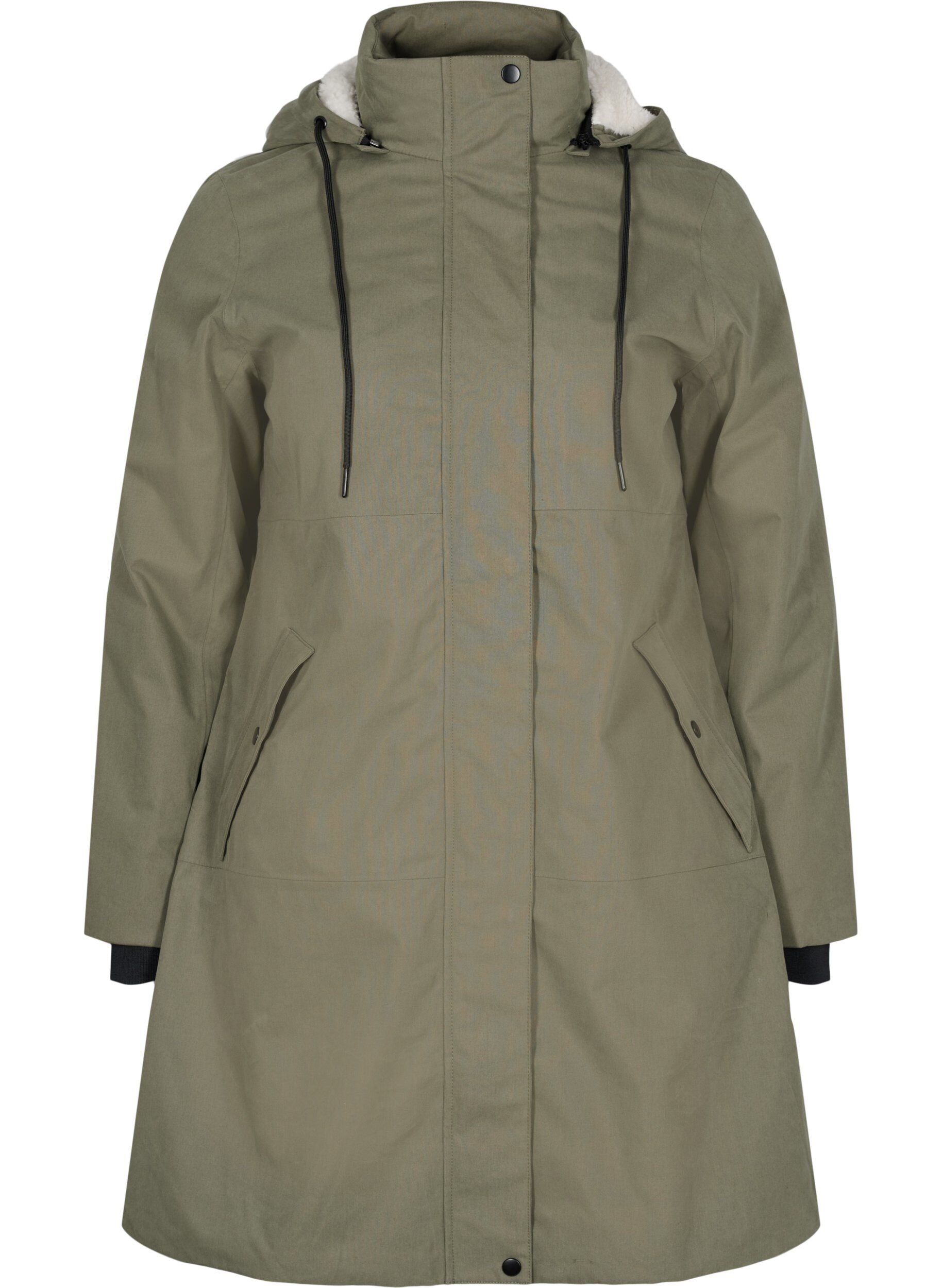 Zizzi Waterproof jacket with detachable hood, Dusty Olive, Packshot image number 0