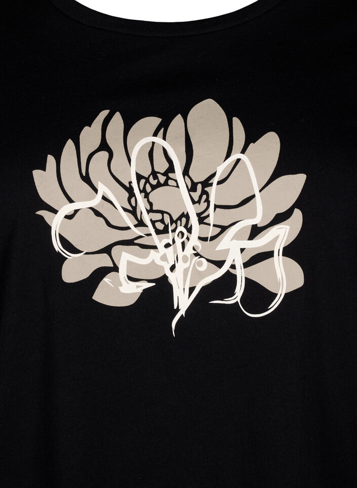 T-shirt z motywem, Black w. Flower, Packshot image number 2