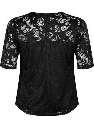 Koronkowa bluzka z krótkimi rekawami, Black, Packshot image number 1