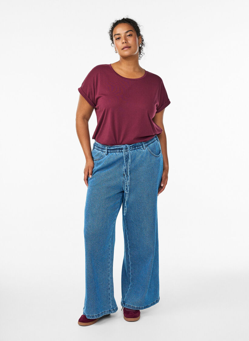 Koszulka z krótkimi rekawami wykonana z mieszanki bawelny, Ciemnobordowy, Model image number 1