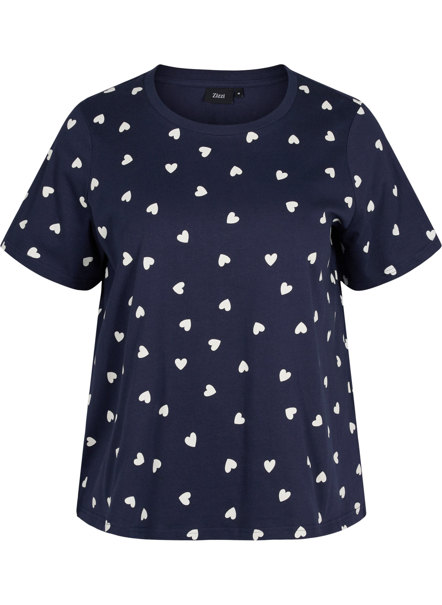 Zizzi Short sleeved pyjama t-shirt in cotton, Navy Blazer AOP, Packshot image number 0