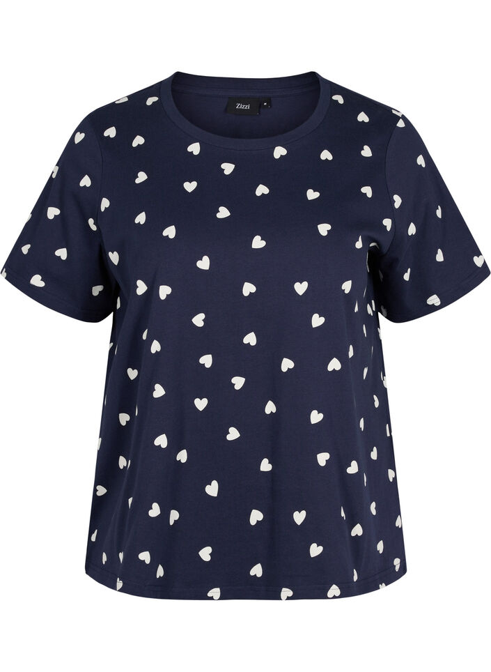 Short sleeved pyjama t-shirt in cotton, Navy Blazer AOP, Packshot image number 0