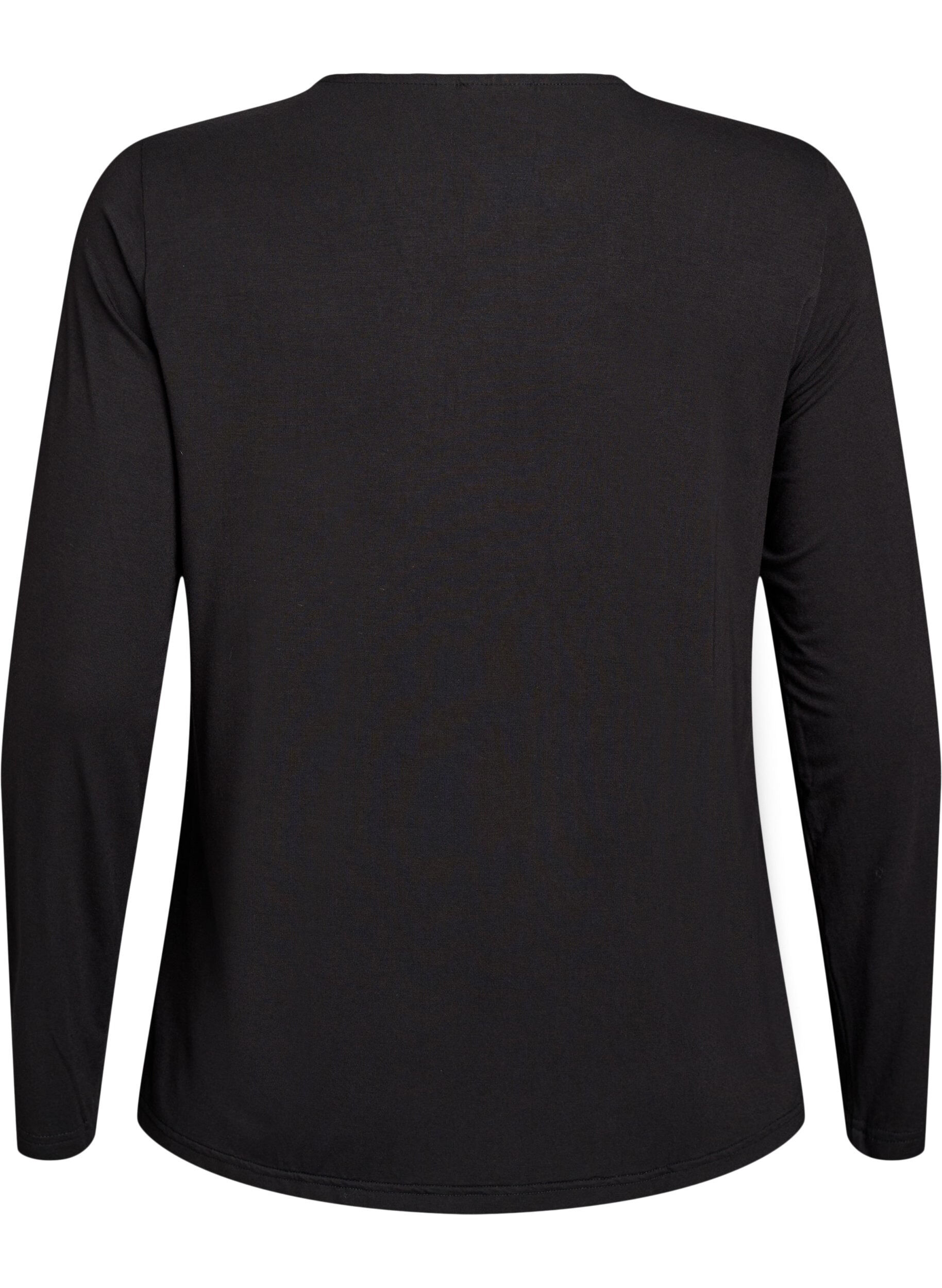 Zizzi Bluzka w jednolitym kolorze z dlugim rekawem, Czarne, Packshot image number 1