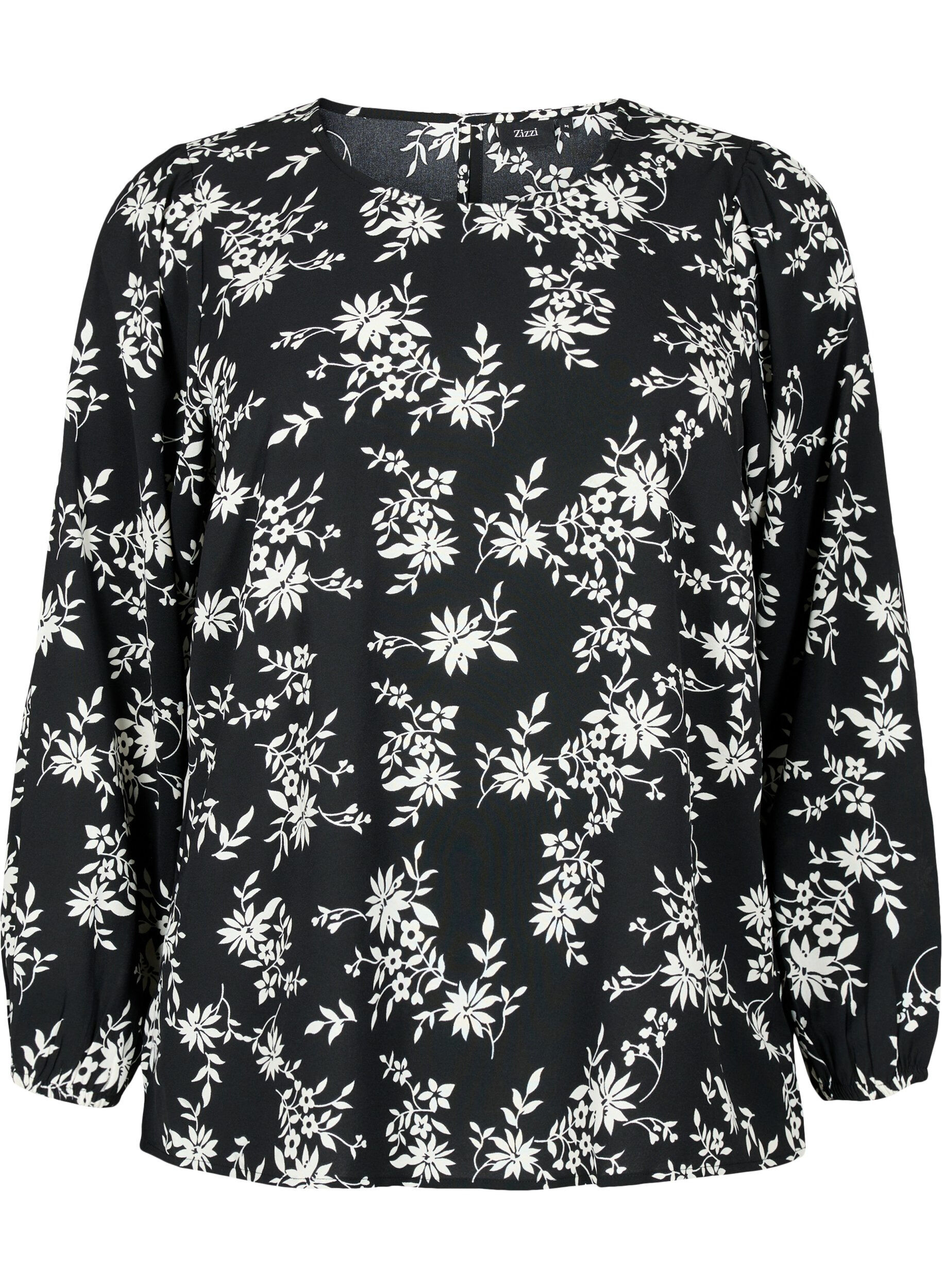Zizzi Bluzka z bufiastymi rekawami, Black Flower AOP, Packshot image number 0