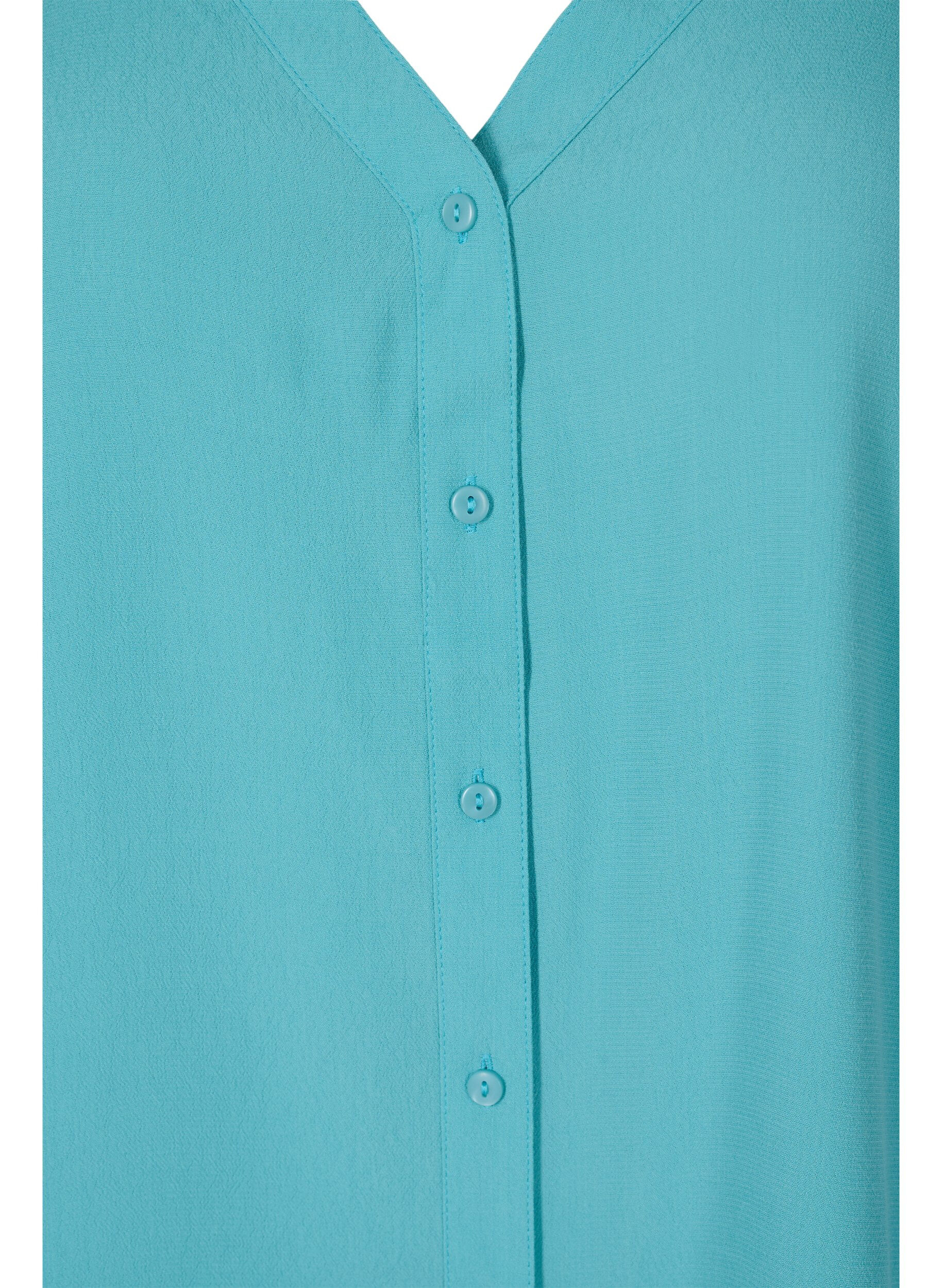 Zizzi Viscose top with buttons, Aqua Sea, Packshot image number 2