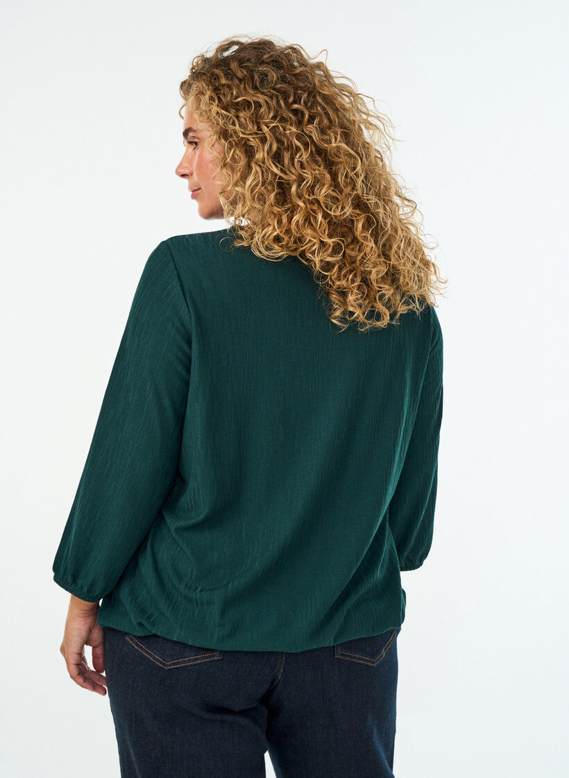 Bluzka z faktura i rekawami 3/4, Zielony, Model image number 2