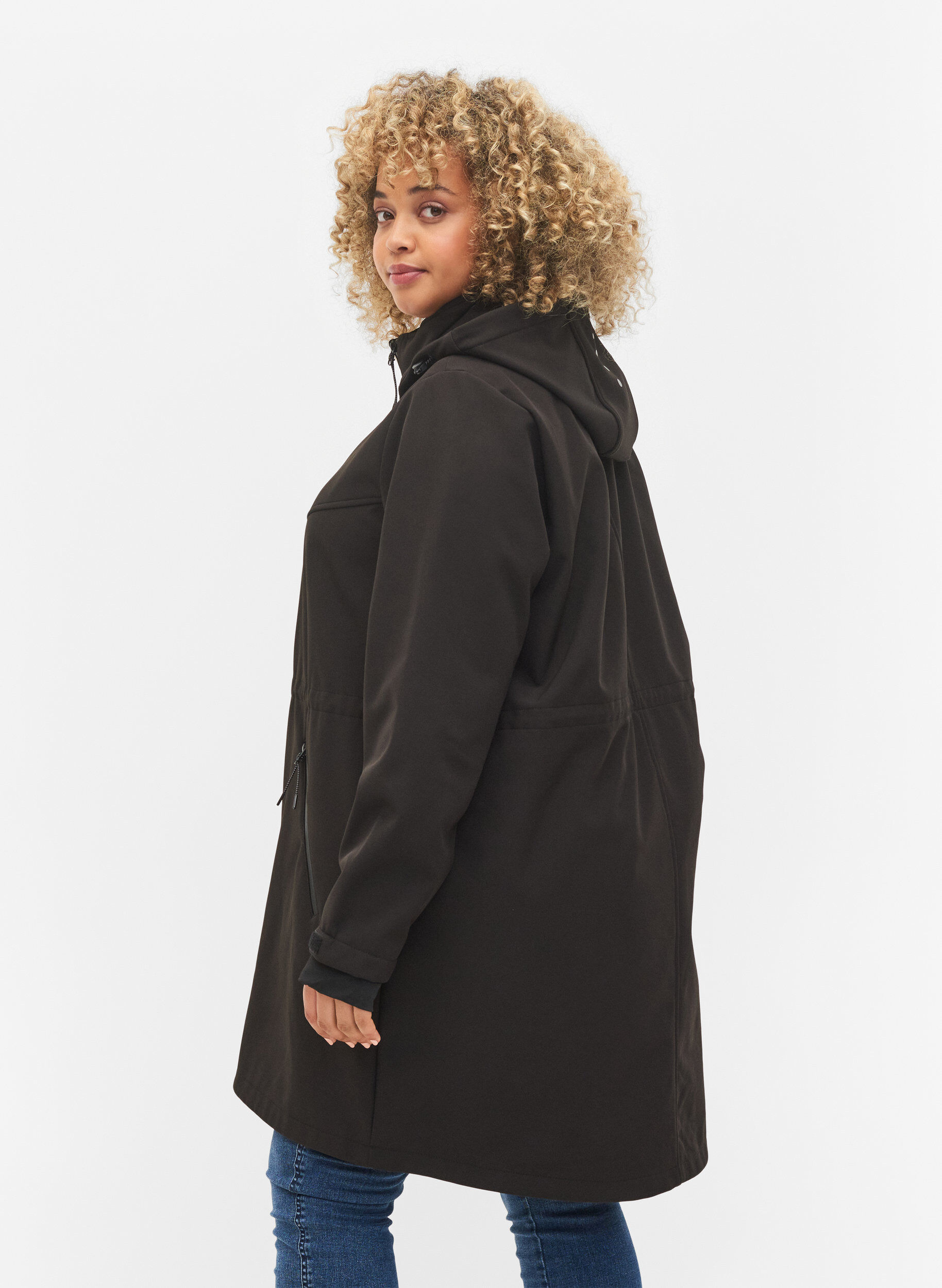 Zizzi Softshell jacket with fleece, Black Solid, Model image number 1