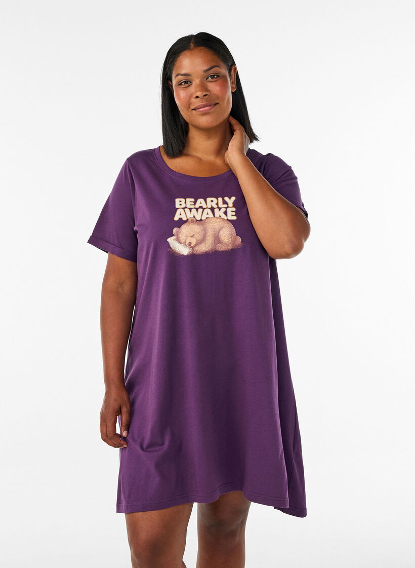 Koszula nocna z bawelny organicznej z kr&oacute;tkim rekawem, Niebieskie, Model image number 0
