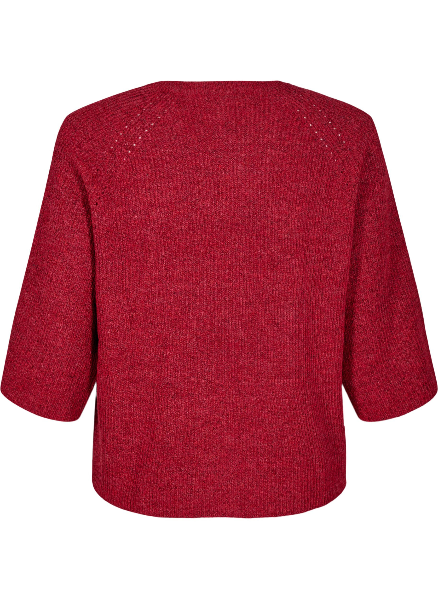 ZizziPrazkowany sweter z rekawami 3/4, Czerwony, Packshot image number 1