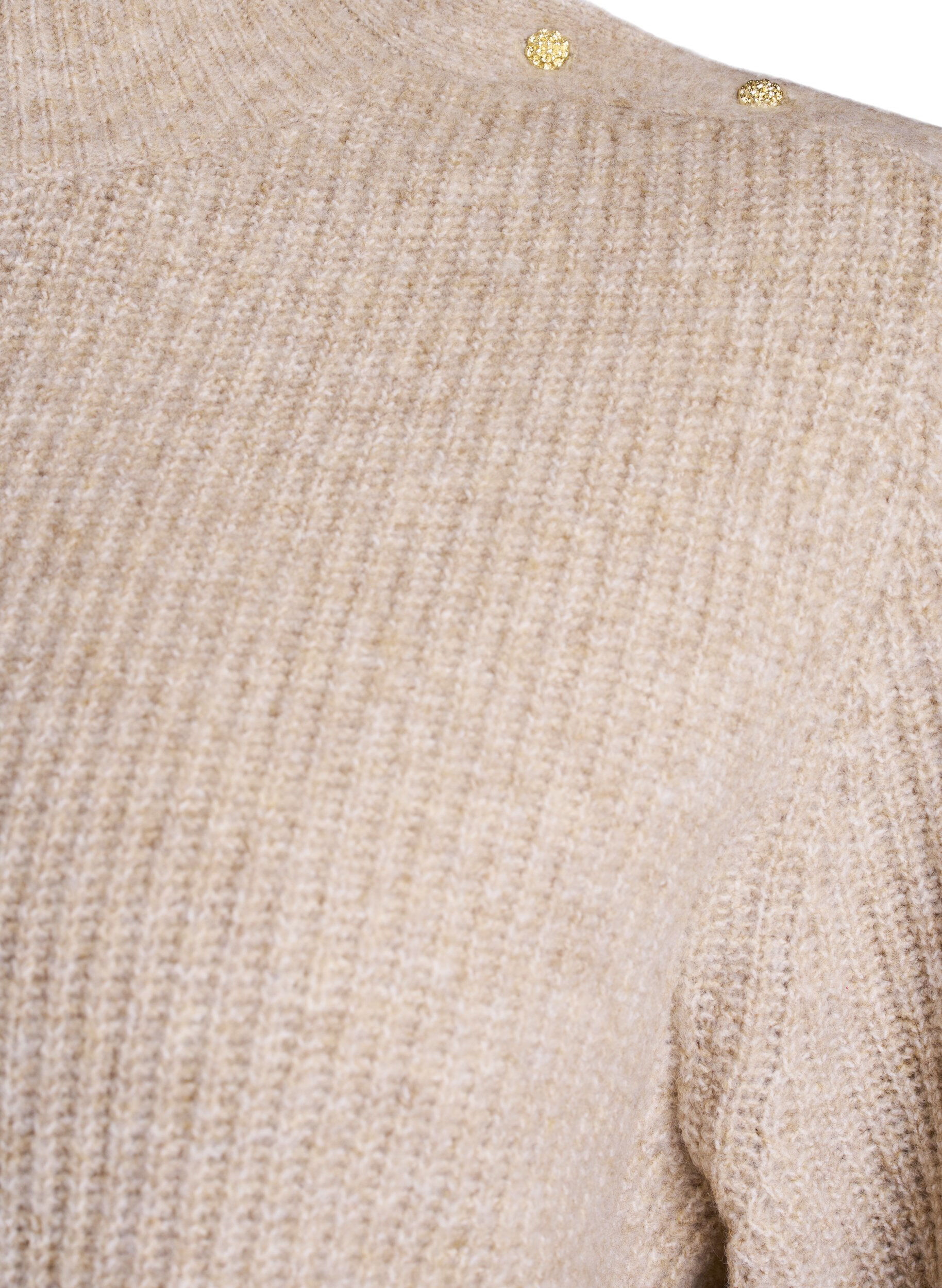 ZizziPrazkowany sweter z bufiastymi rekawami i guzikami, Beżowy, Packshot image number 2