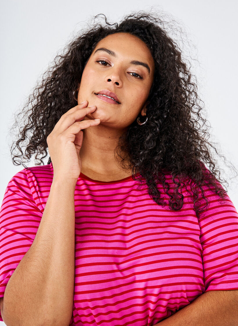 Koszulka z TENCEL™ Lyocell i paskami, Różowy, Image image number 0