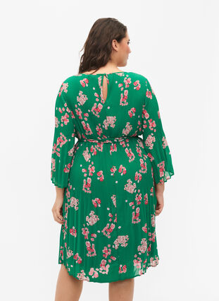 Wzorzysta plisowana sukienka z wiazaniem, Jolly Green Flower, Model image number 1