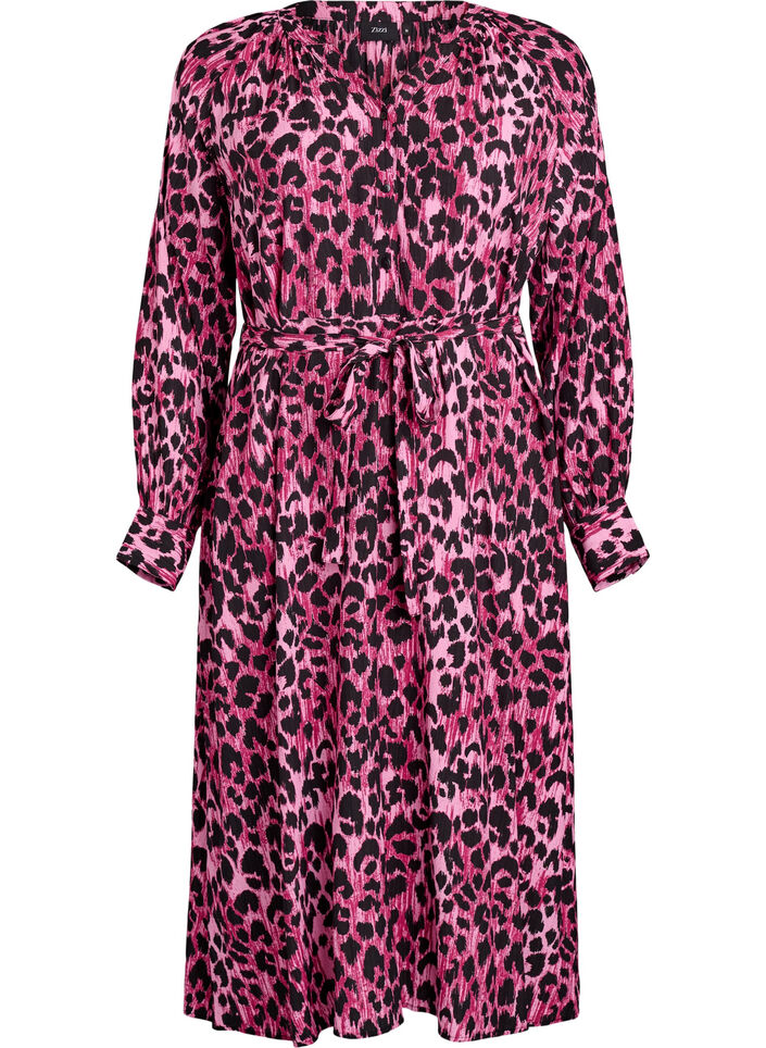 Sukienka midi zapinana na guziki z pasem do wiazania, Różowy, Packshot image number 0