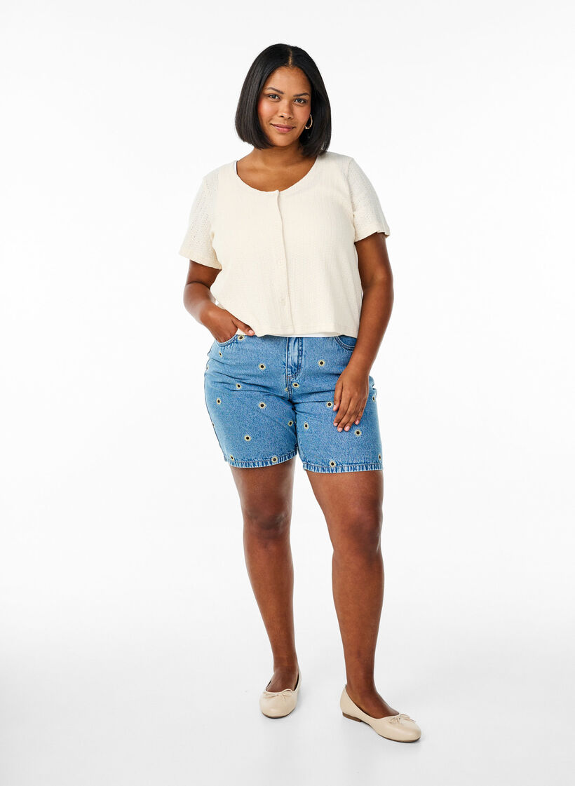 Jersey cardigan with short sleeves, Vanilla, Model image number 1