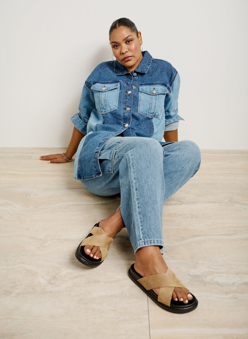 Sandaly ze sztucznego zamszu z paskami na krzyz, Woodsmoke, Image image number 0