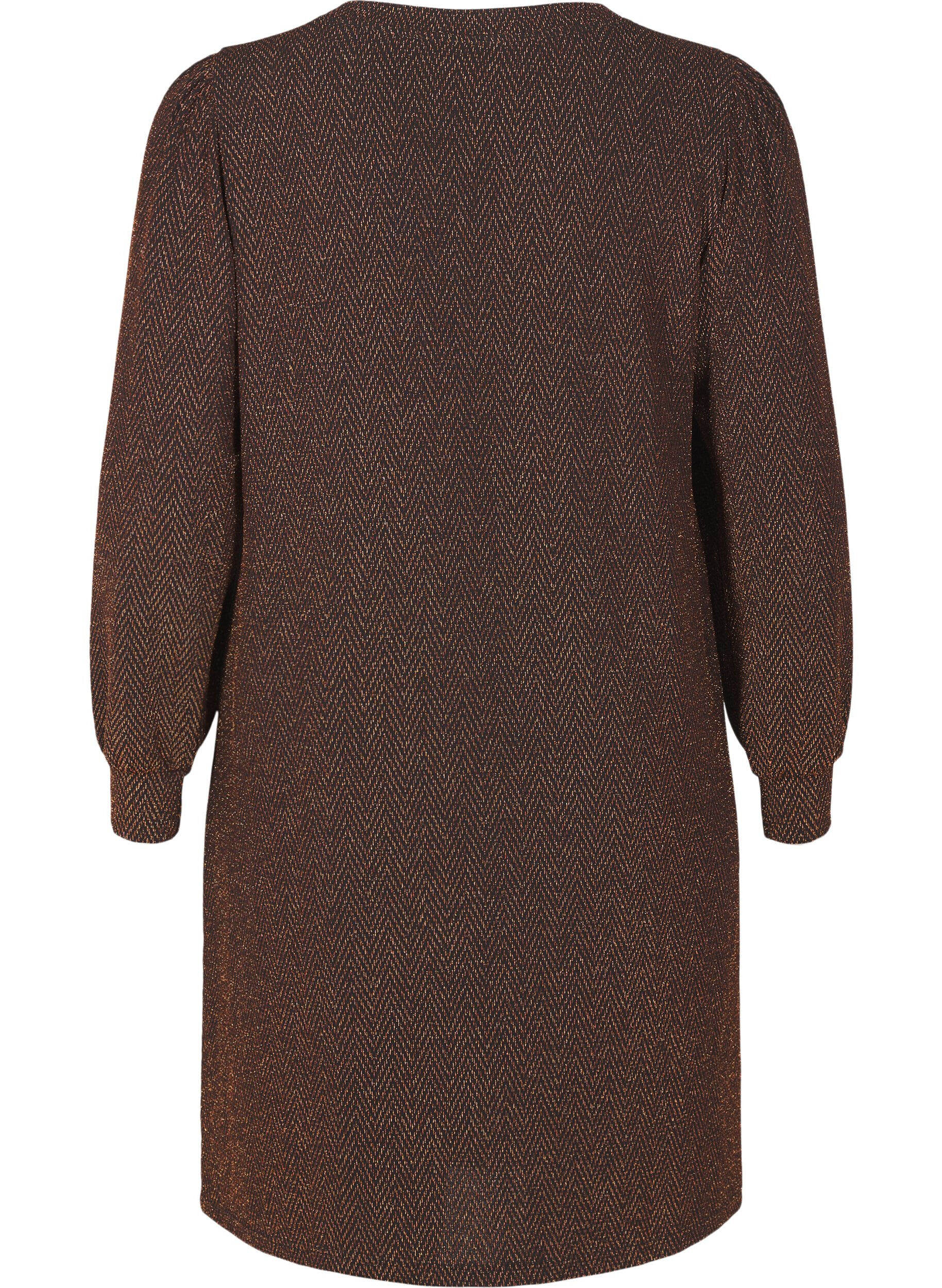 Zizzi Sukienka w zygzakowaty wz&oacute;r z brokatem, Copper ZigZagShimmer, Packshot image number 1