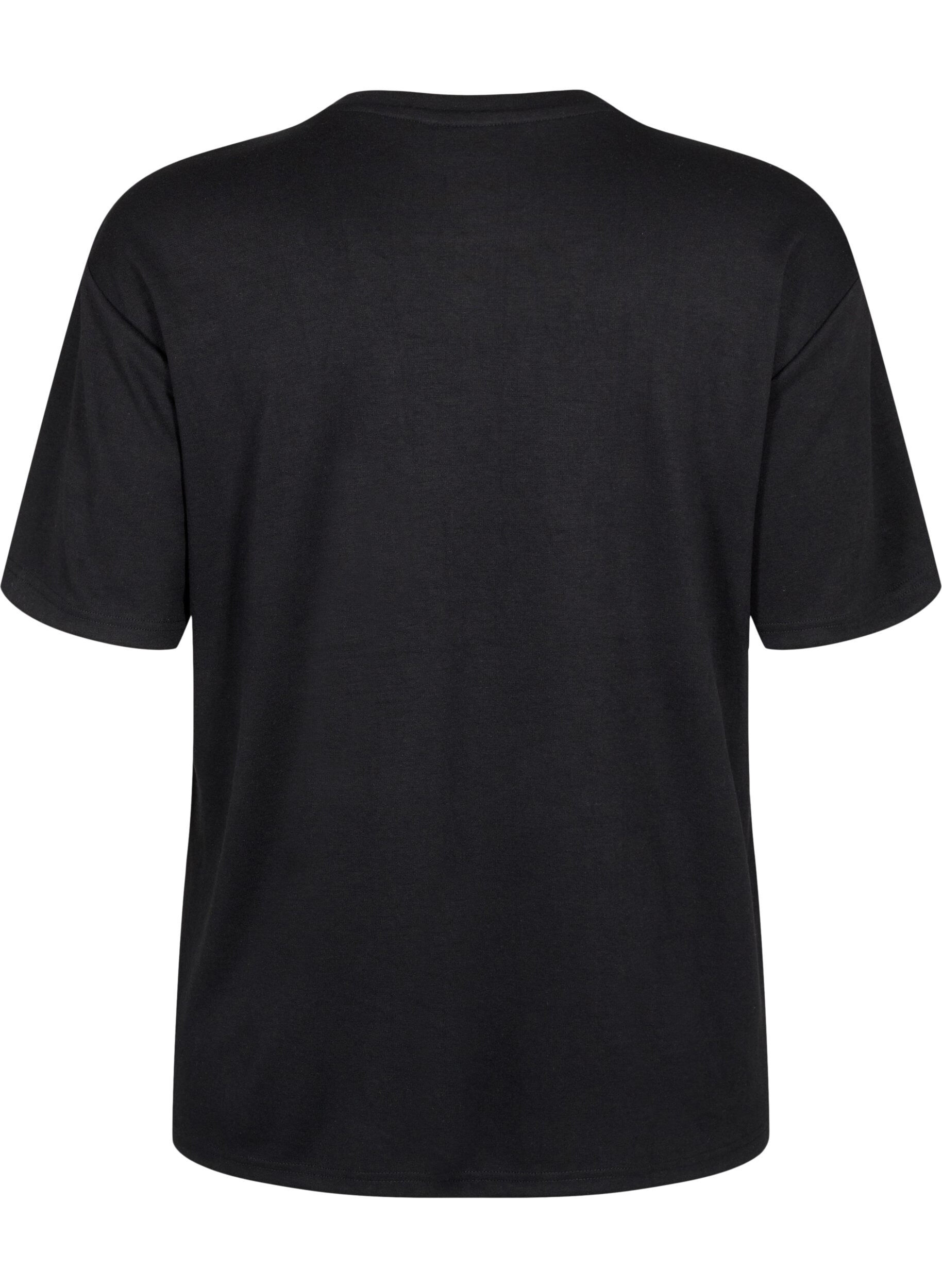 ZizziT-shirt z dzetami i okraglym dekoltem, Czarne, Packshot image number 1