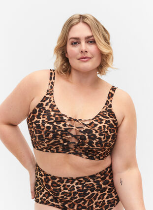 Biustonosz od bikini w panterke ze sznurkowymi detalami, Autentic Leopard, Model image number 0