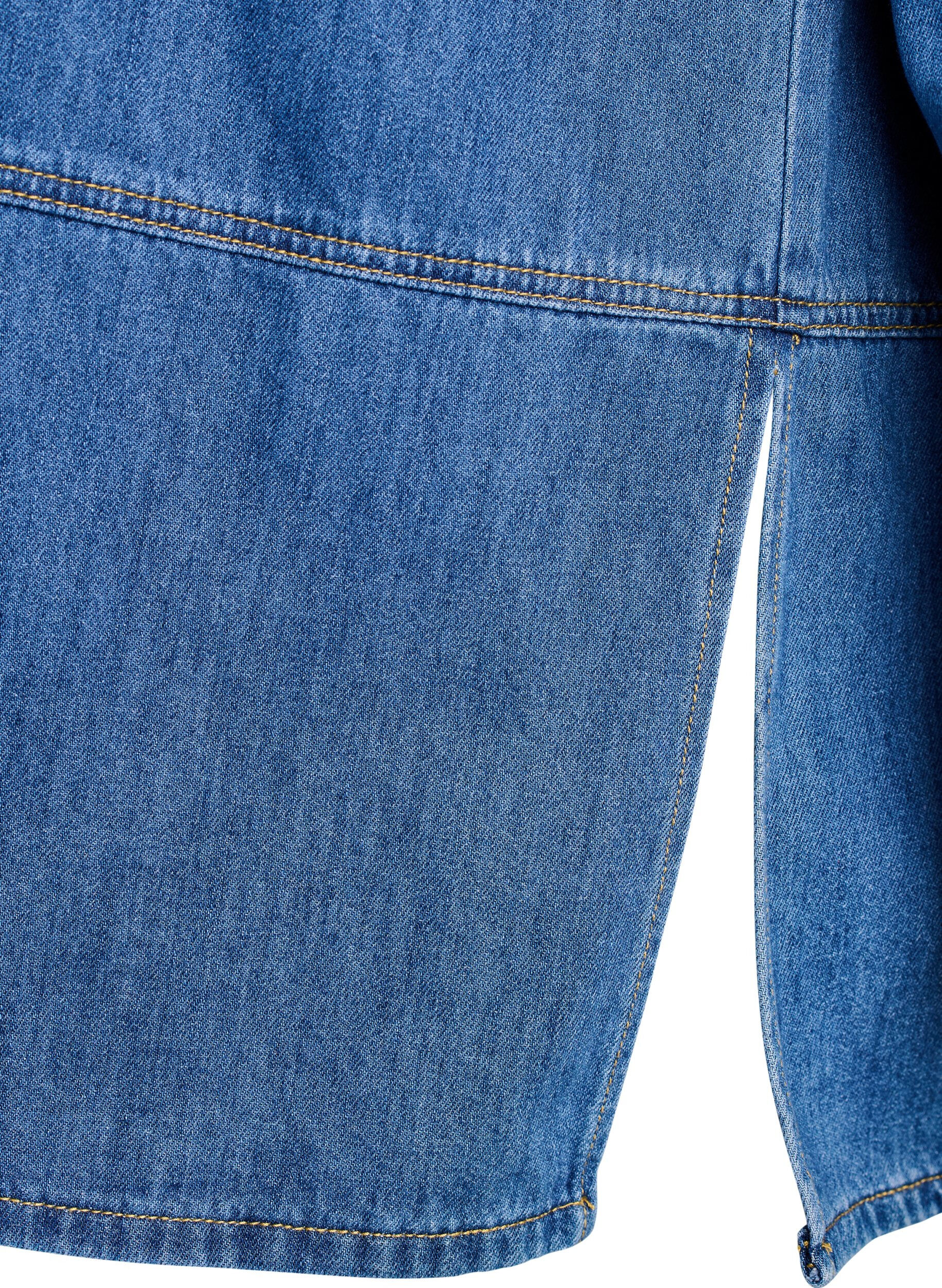 Zizzi Luzna bluzka z denimu z kolnierzykiem i mankietem na guziki, Niebieskie, Packshot image number 3