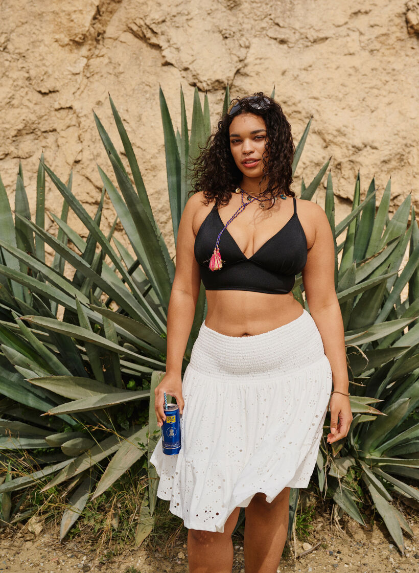 Marszczona spódnica ze wzorem w dziurki, Bright White, Image image number 0