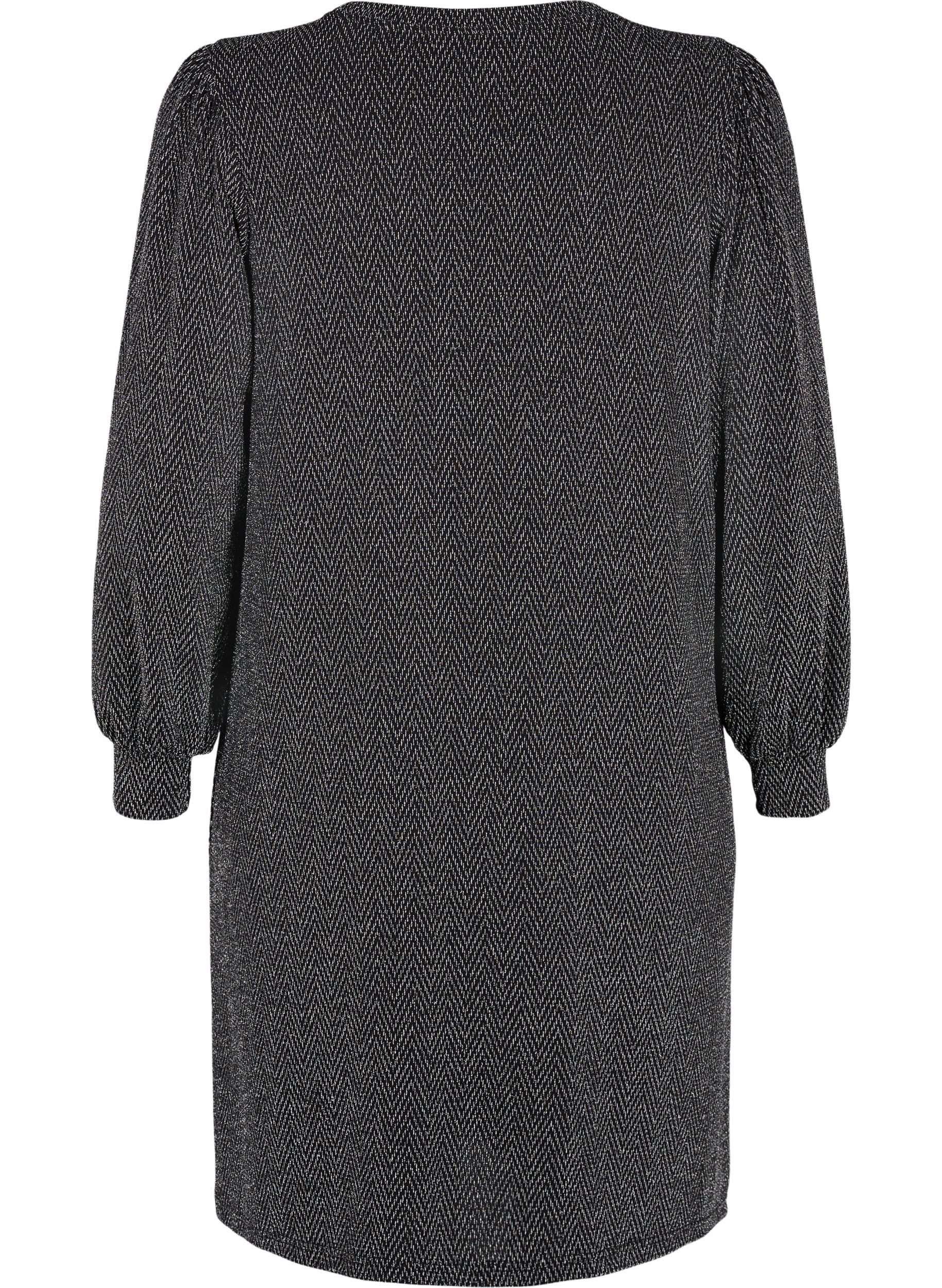 Zizzi Sukienka w zygzakowaty wz&oacute;r z brokatem, Silver ZigZagShimmer, Packshot image number 1