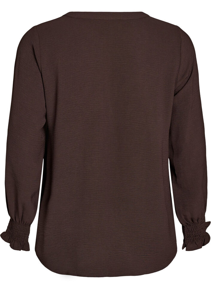 Bluzka z bufiastymi mankietami i dekoltem w ksztalcie litery V, Brązowy, Packshot image number 1