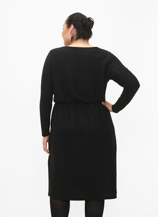 Brokatowa sukienka z dekoltem w szpic, Black Black, Model image number 1