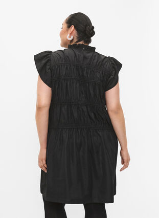 Sukienka z falbanami i elastycznymi odcieciami, Black, Model image number 1