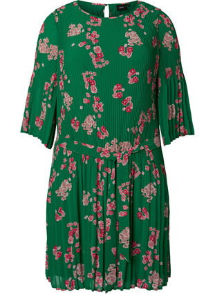 Wzorzysta plisowana sukienka z wiazaniem, Jolly Green Flower, Packshot image number 0