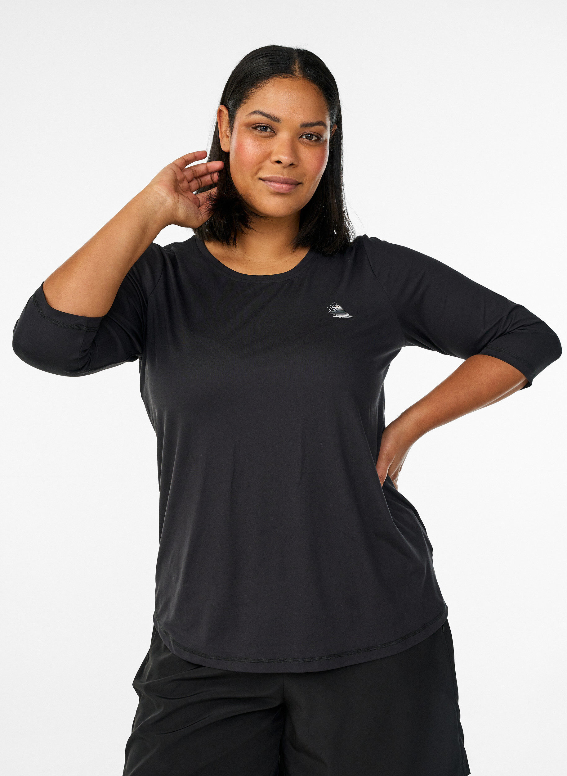 Sportowy top z rekawami 3/4, Czarne, Model