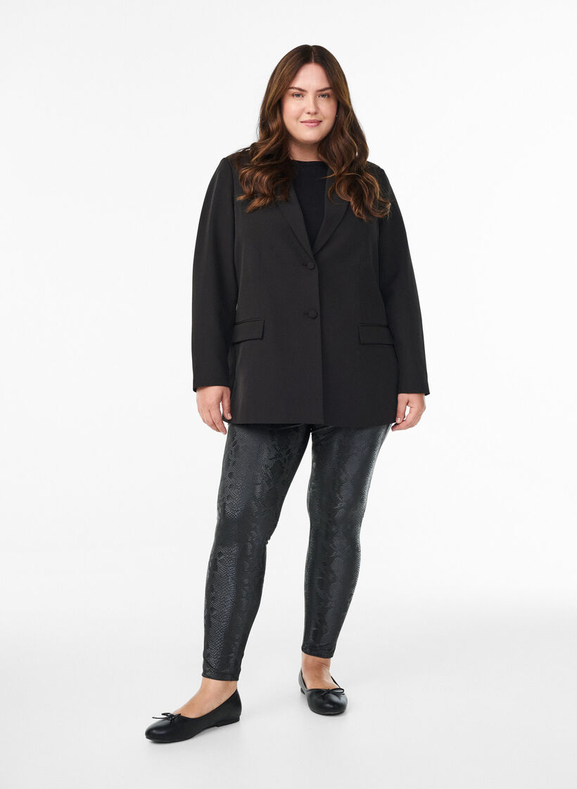 Legginsy ze sztucznej skóry ze zwierzecym wzorem, Czarne, Model image number 1