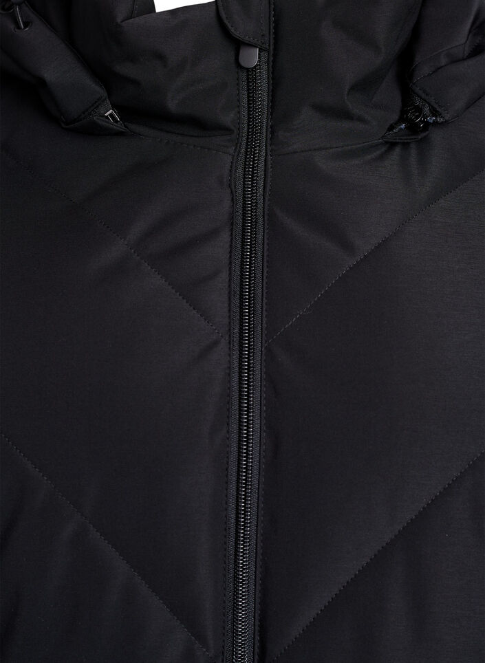 Dlugi plaszcz zimowy z zapieciem na haczyki i kolnierzem ze sztucznego futra, Czarne, Packshot image number 2