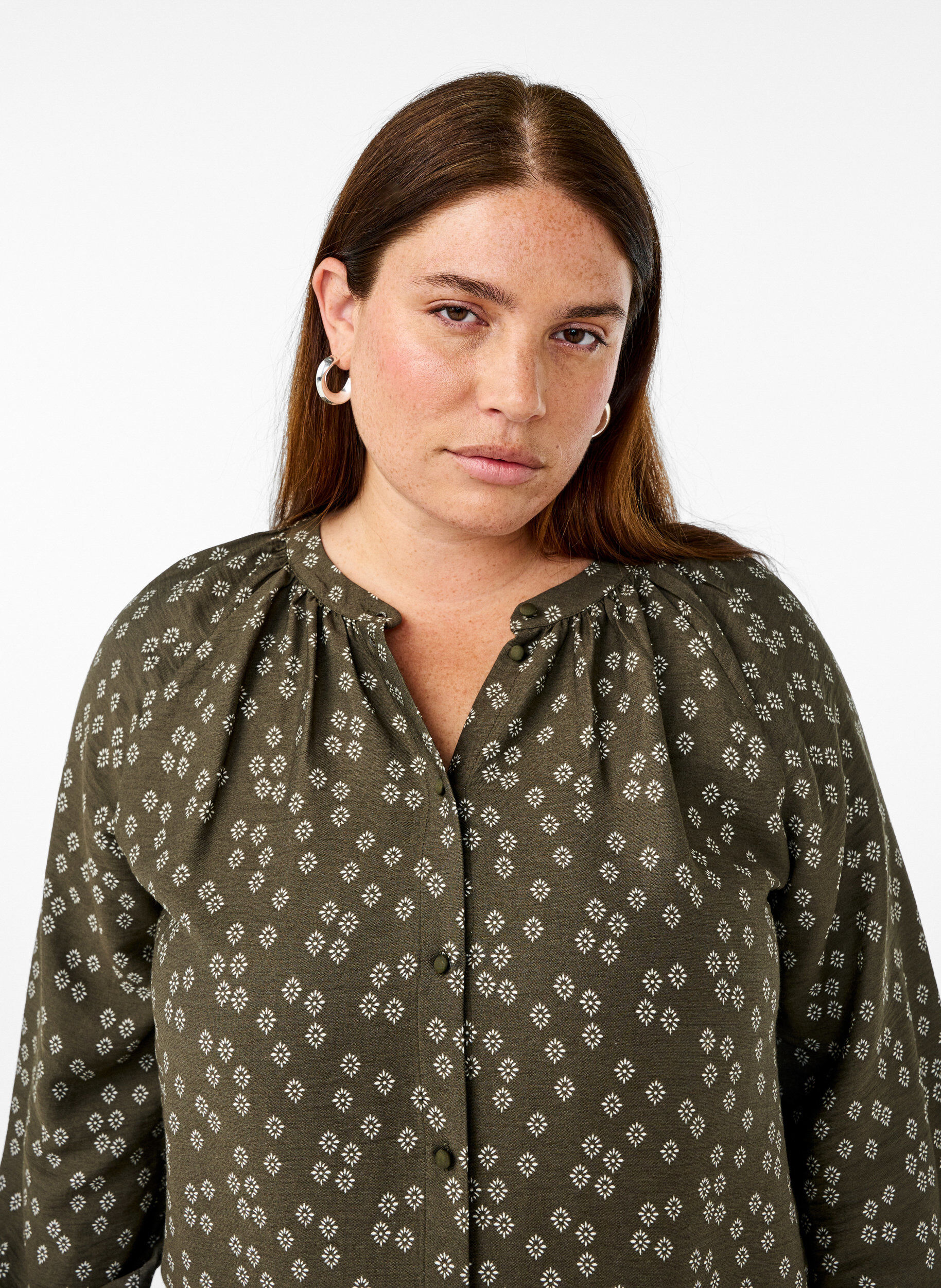 Zizzi Tunika z dlugim rekawem i kwiatowym nadrukiem, Zielony, Image image number 0