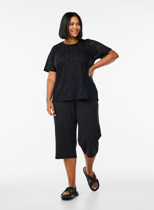 FLASH - Spodnie 3/4 o luznym kroju z wysokim stanem