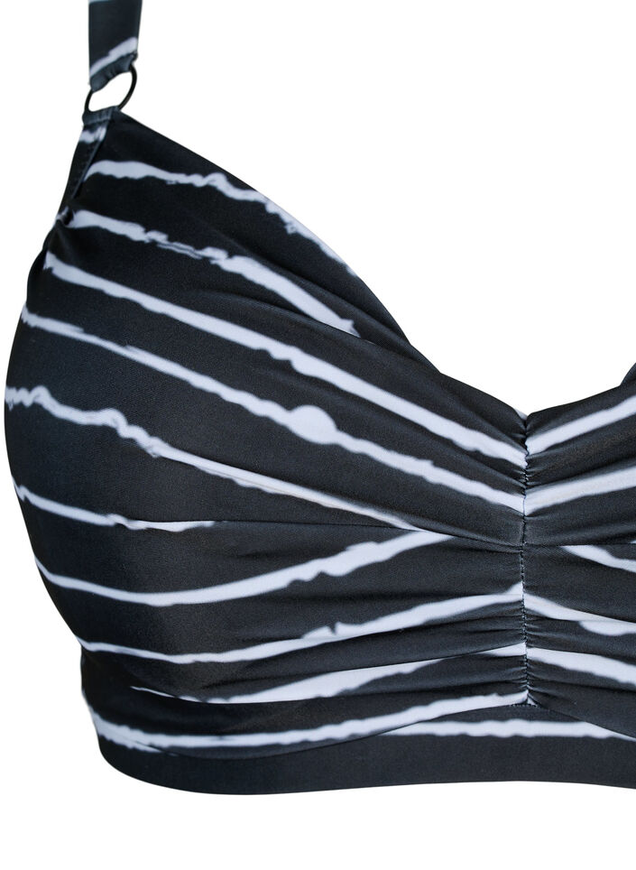 Biustonosz bikini z nadrukiem i fiszbinami, Black White Stripe, Packshot image number 2