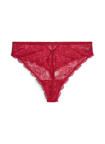 Koronkowe stringi z wycieciem z tylu, Czerwony, Model