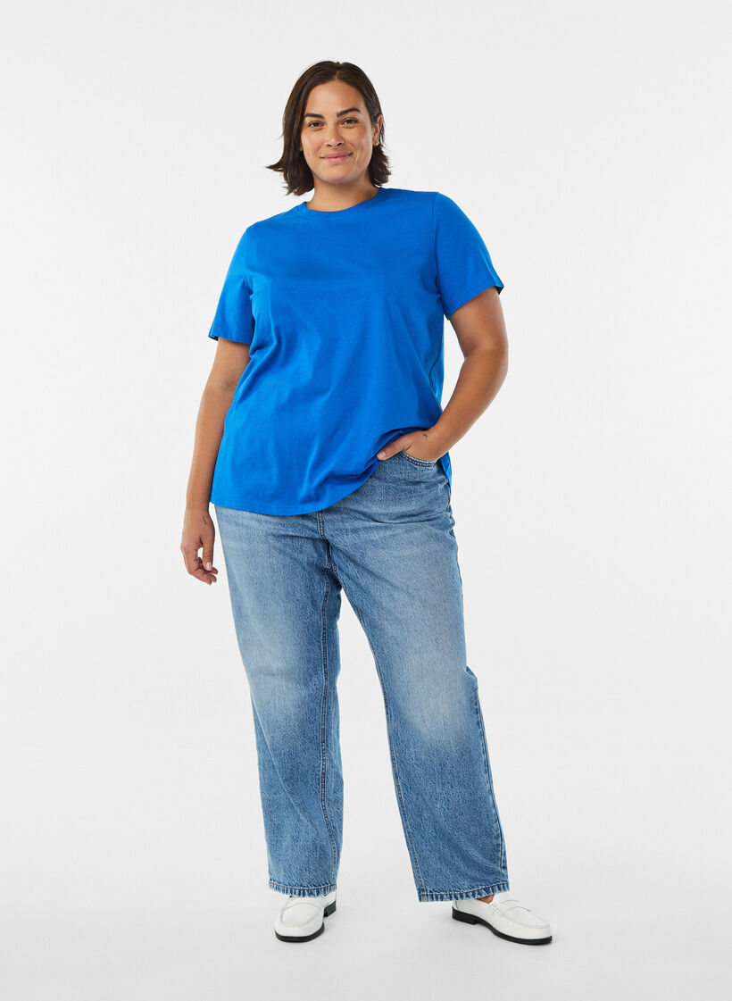 Podstawowa koszulka bawelniana z okraglym dekoltem, Niebieskie, Model image number 1